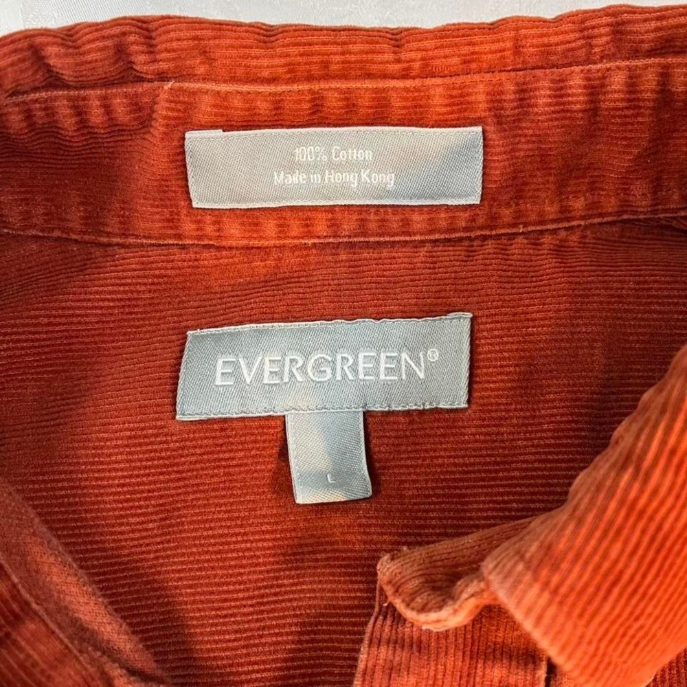 Evergreen Men's 100% Cotton Orange Corduroy Button Up Size Large - Picture 4 of 5